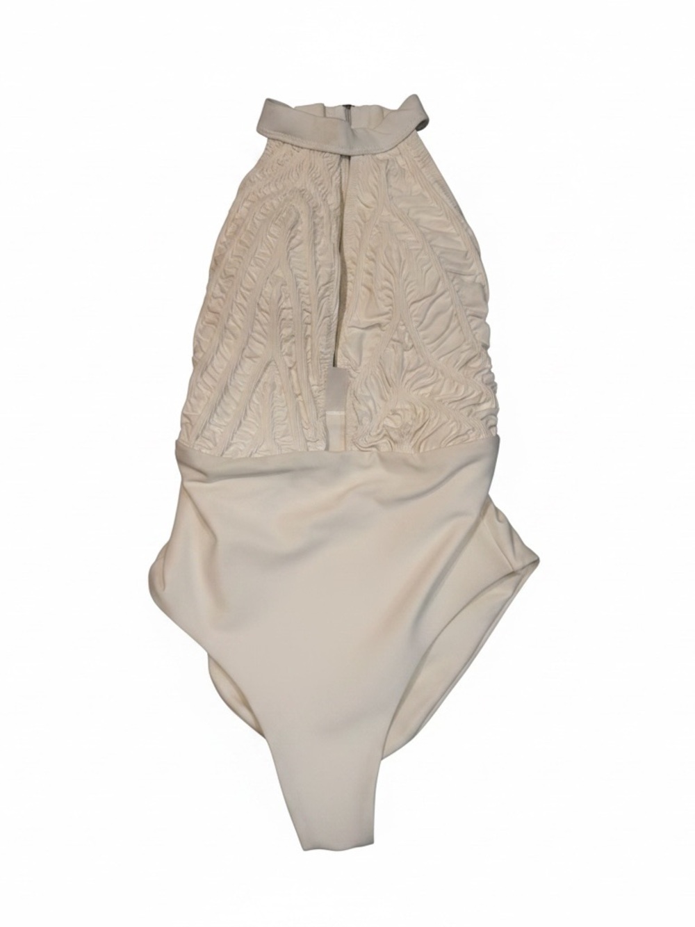 Elegant White Halter One-Piece Swimsuit with Textured Bodice NWT XS Retail $178